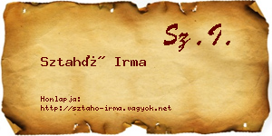 Sztahó Irma névjegykártya